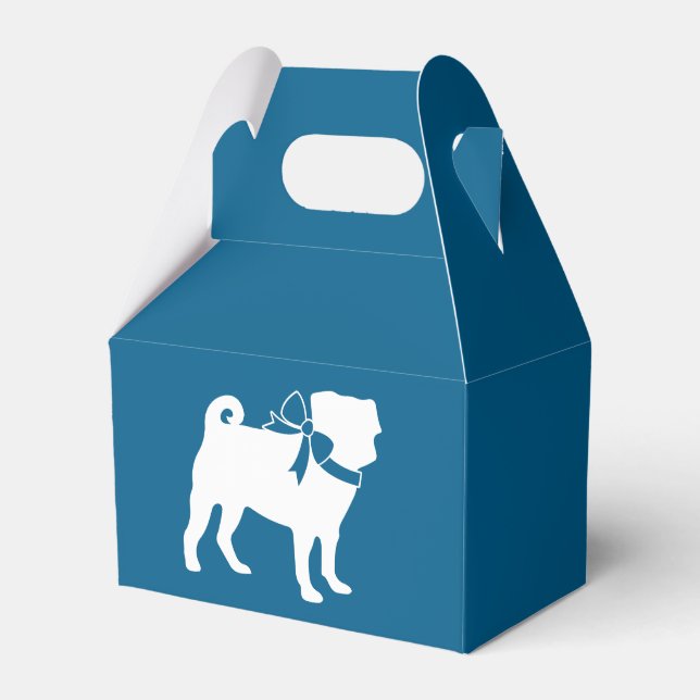 Pug Party Blue Theme Celebration Favour Box (Front Side)