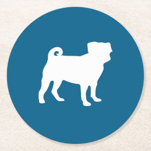 Pug Party Blue Theme Celebration Round Paper Coaster