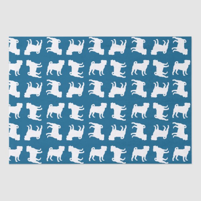 Pug Party Blue Theme Celebration Tissue Paper (Front)