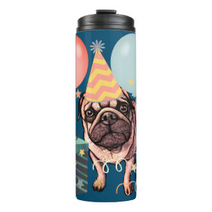 Pug Party Celebration Balloons Dog Photo Confetti  Thermal Tumbler