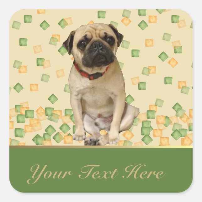 Pug Party in Hand Painted Earth Tones Square Sticker (Front)