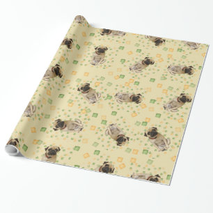 Pug Party in Hand Painted Earth Tones Wrapping Paper