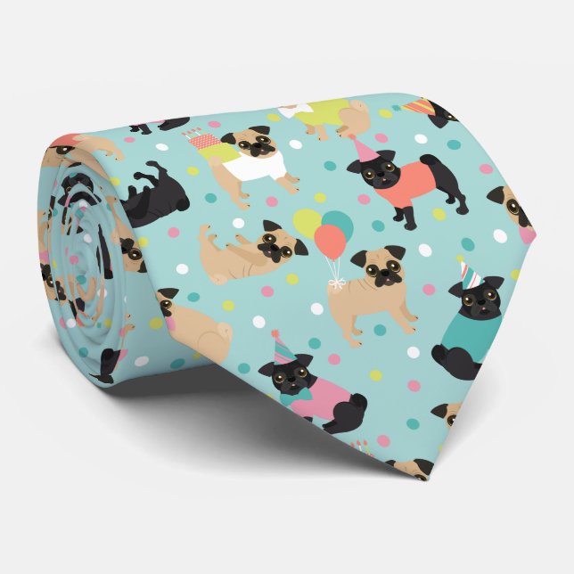 Pug Party Neck Tie (Rolled)