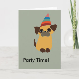 Pug Party time Birthday Card