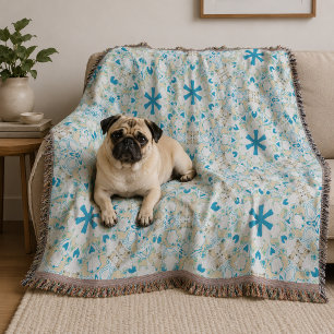 Pug Pattern blanket blue ochre