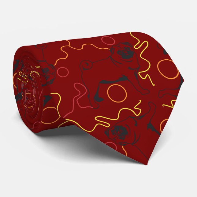 Pug Pattern grey background Tie (Rolled)