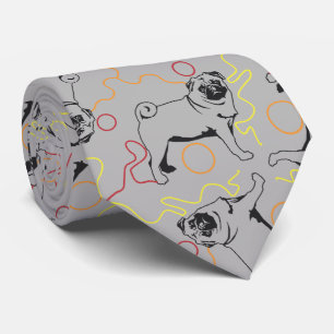 Pug Pattern grey background Tie