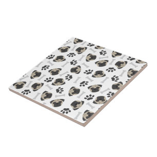 Pug, paw and bones pattern ceramic tile