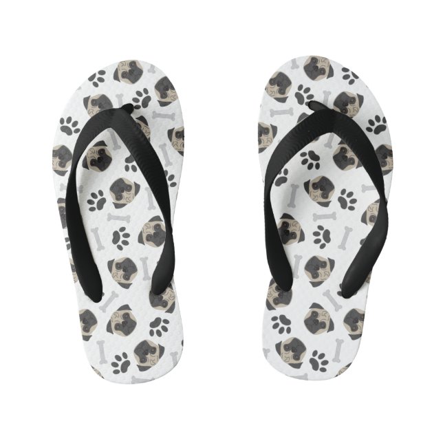 Pug, paw and bones pattern kid's thongs (Footbed)
