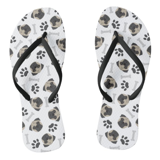 Pug, paw and bones pattern thongs (Footbed)