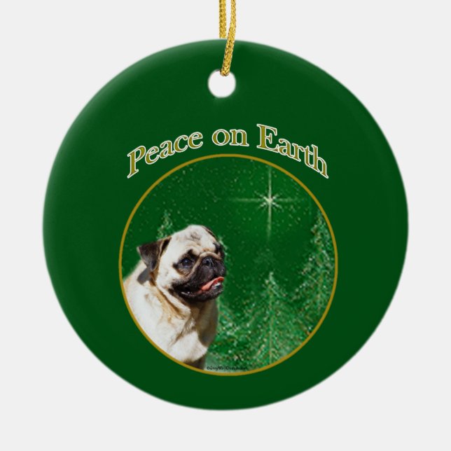 Pug Peace Ceramic Ornament (Front)