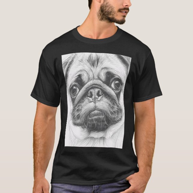 Pug Pencil Sketch T-Shirt (Front)