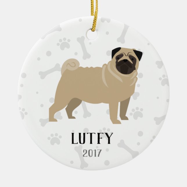 Pug Personalised Dog Christmas Ornament (Front)