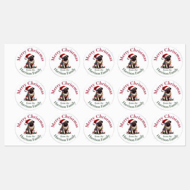 Pug Personalised Retro Vintage Christmas Wishes (Sheet)