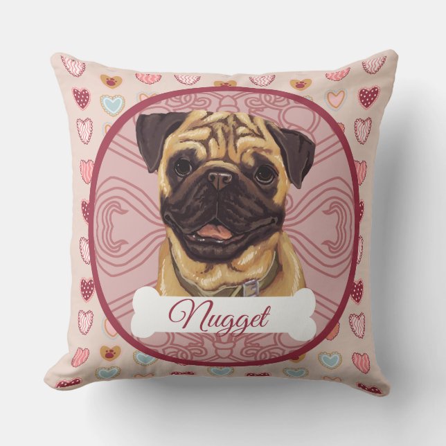 Pug Personalize Valentine Pillow (Front)