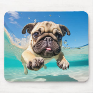 Pug Pet Dog Animal Fun Playing Water Out Mouse Pad