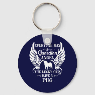 Pug pet dog guardian angel key ring