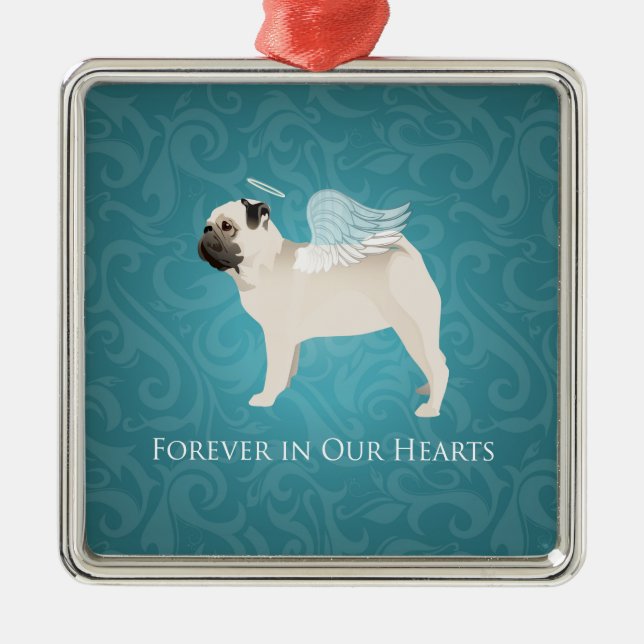 Pug Pet Memorial - Pug Angel Metal Ornament (Front)