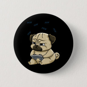 Pug Pew Gamepad Cute Hob 6 Cm Round Badge