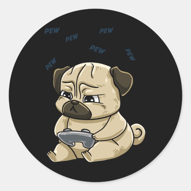 Pug Pew Gamepad Cute Hob  Classic Round Sticker (Front)