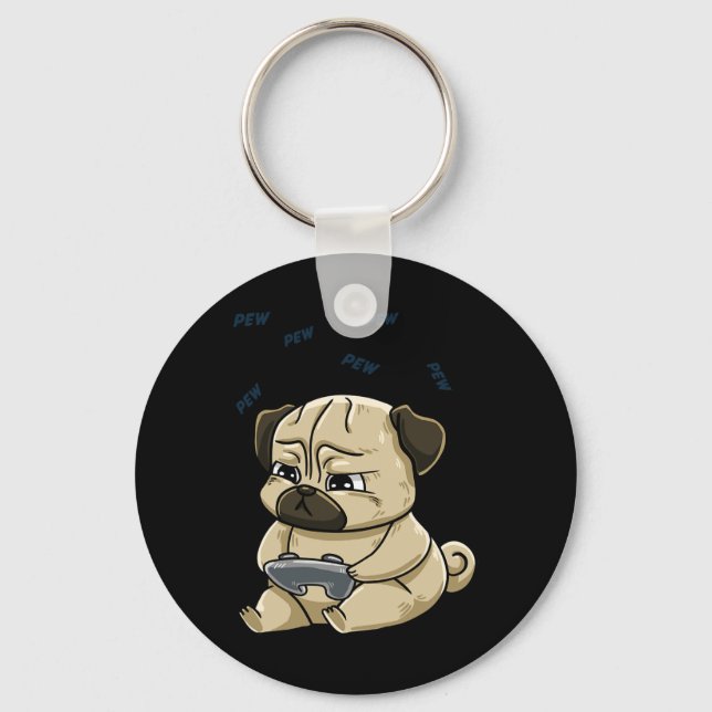 Pug Pew Gamepad Cute Hob  Key Ring (Front)