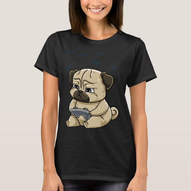 Pug Pew Gamepad Cute Hob  T-Shirt (Front)