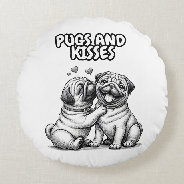 Pug Pillow with pugs and kisses (Front)