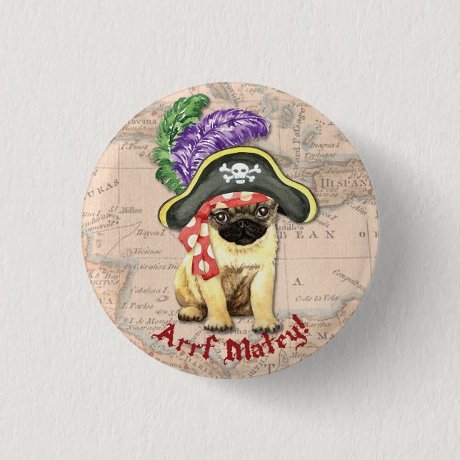 Pug Pirate 3 Cm Round Badge (Front)