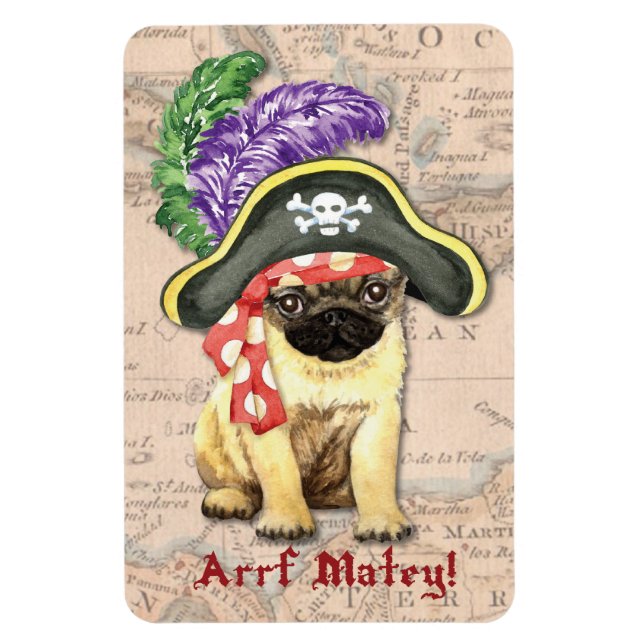 Pug Pirate Magnet (Vertical)