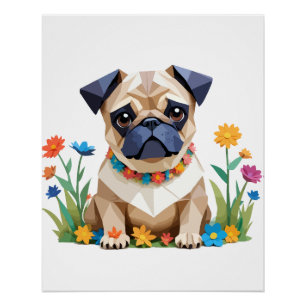 Pug Playful Adorable Fun Animal Colourful Geometri Poster