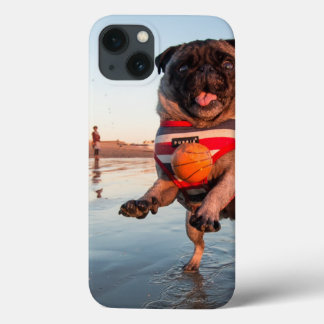 Pug Playing Ball on Beach iPhone 13 Case