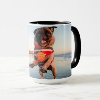 Pug Playing Ball on Beach Mug