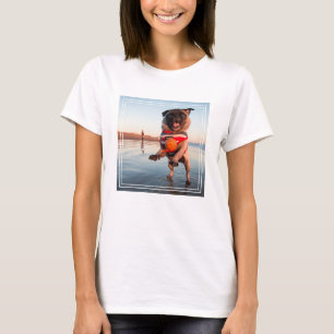 Pug Playing Ball on Beach T-Shirt