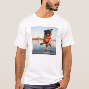 Pug Playing Ball on Beach T-Shirt