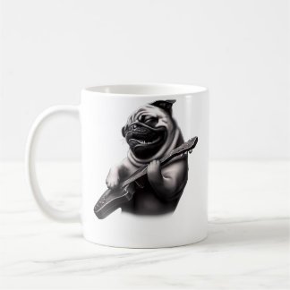 Pug Playing Guitar - Funny Rock Music Guitar Pug Coffee Mug