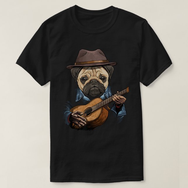 Pug Playing Guitar Pug Mum Pug Dad Dog Lover Guita T-Shirt (Design Front)