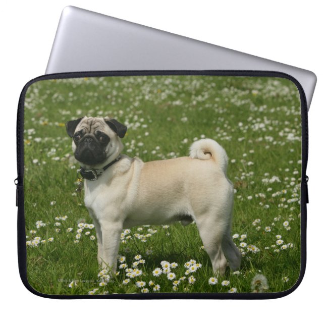 Pug Playing in Flowers Laptop Sleeve (Front)