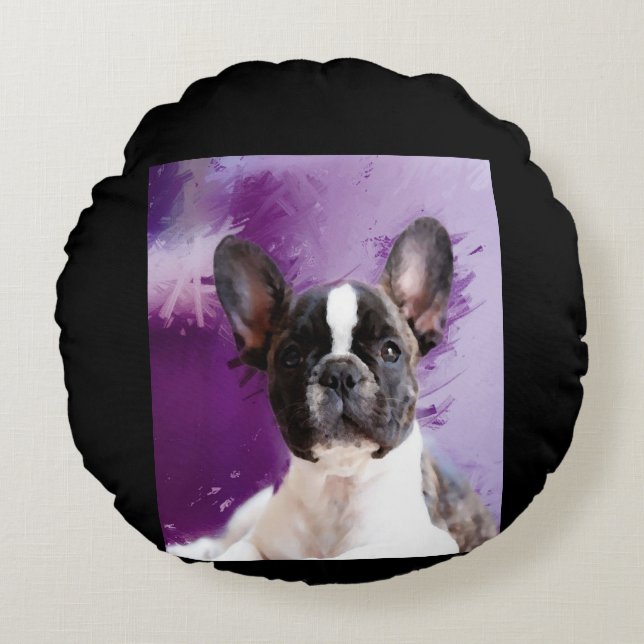 Pug Portrait Art Cute Pug Round Cushion (Front)