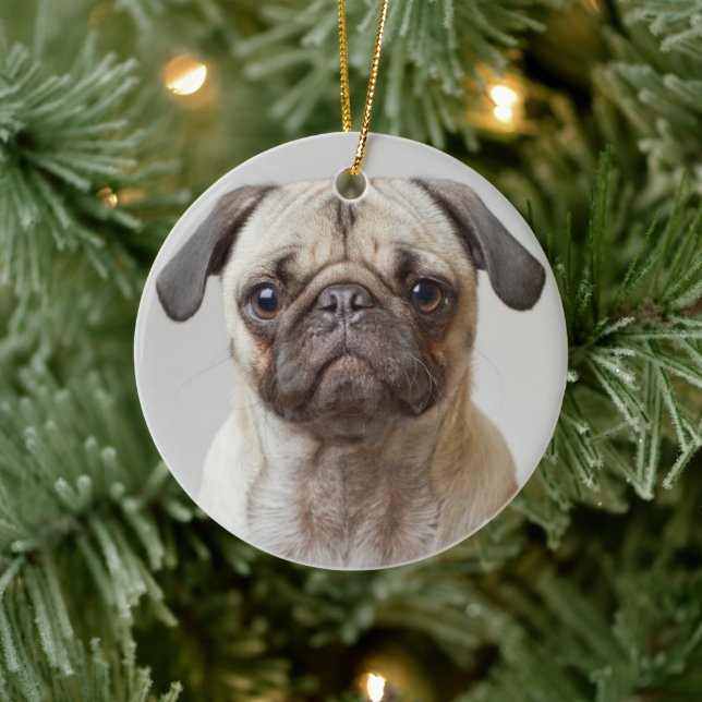 Pug Portrait Ceramic Ornament (Tree)