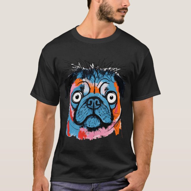 Pug Portrait Colour Splash T-Shirt (Front)