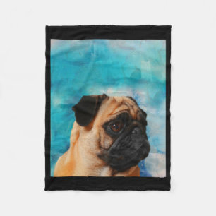 Pug Portrait Cute Pug Face Pug Lover Fleece Blanket