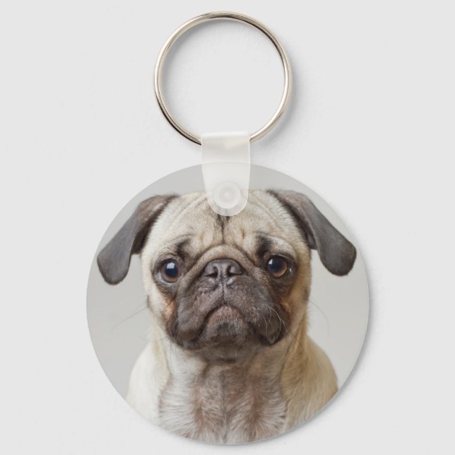 Pug Portrait Key Ring (Front)