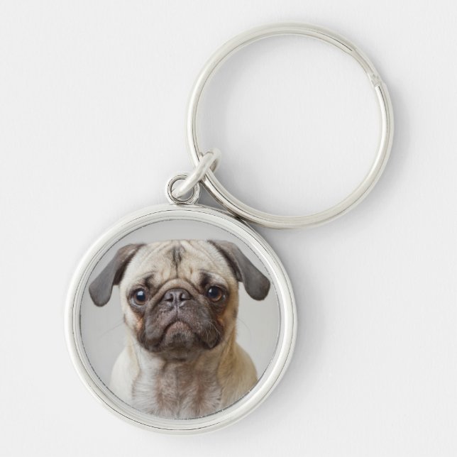 Pug Portrait Key Ring (Front)