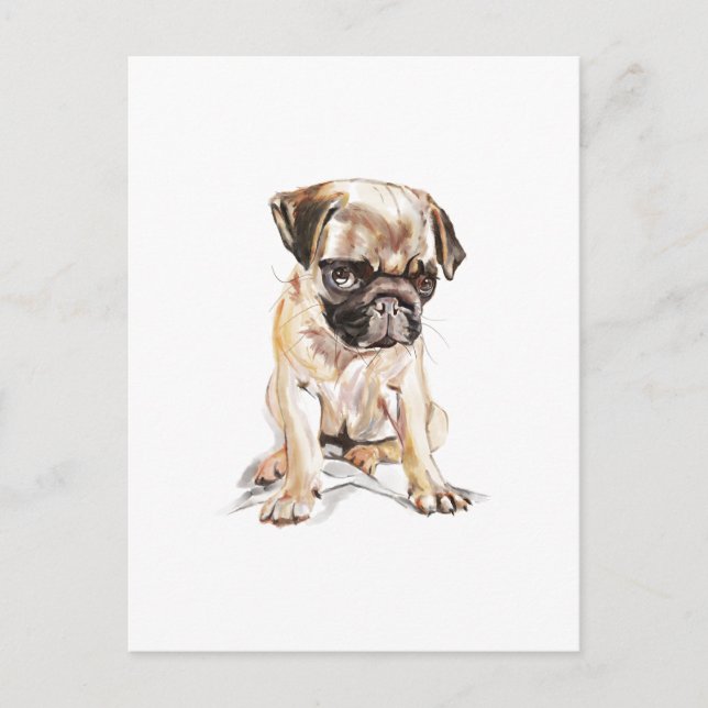 Pug Postcard – Hand Drawn Dog Illustration (Front)