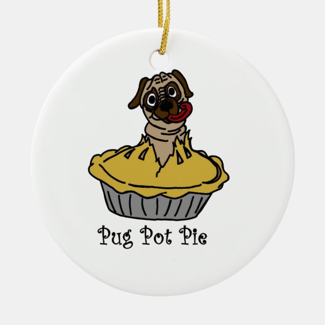 Pug Pot Pie Ceramic Tree Decoration (Front)