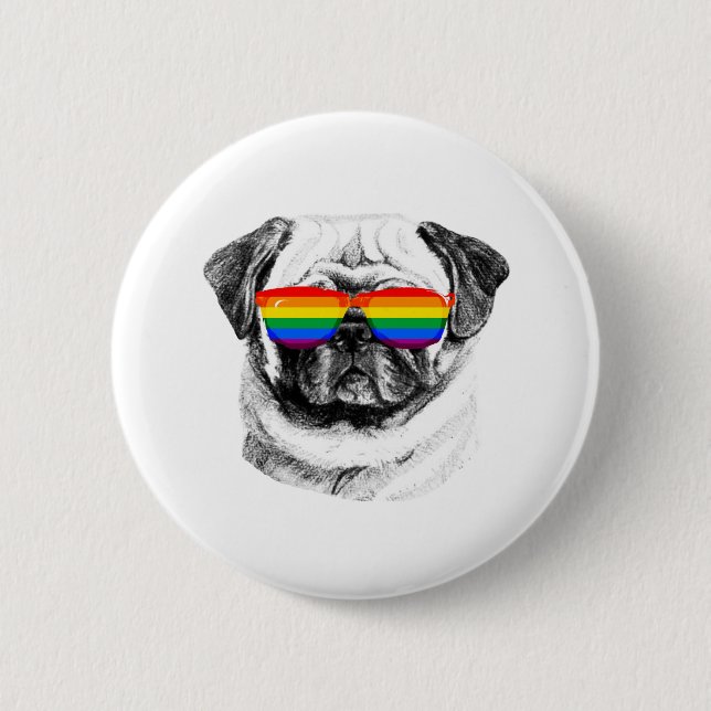 Pug Pride Sunglasses 6 Cm Round Badge (Front)