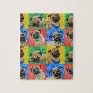Pug Primary Repeating Pattern Jigsaw Puzzle