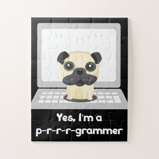 Pug Programmer Jigsaw Puzzle (Vertical)