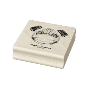 PUG PROTECT YOURSELF COVID19 WARNING RUBBER STAMP