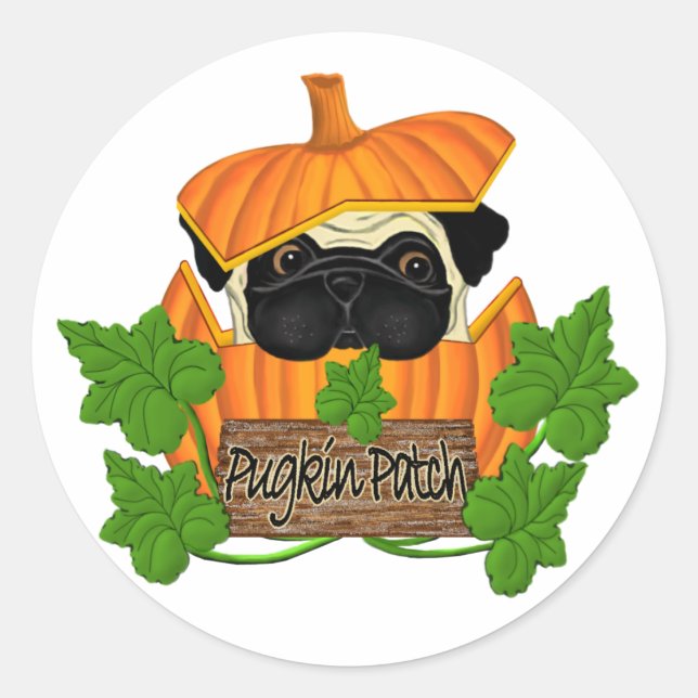 Pug Pumpkin Patch Classic Round Sticker (Front)